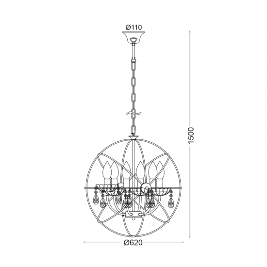 KIKLOS ΚΡΕΜΑΣΤΟ ΦΩΤΙΣΤΙΚΟ 6ΦΩΤΟ ΜΕΤΑΛΛΟ ΑΣΗΜΙ Φ60xΗ150cm