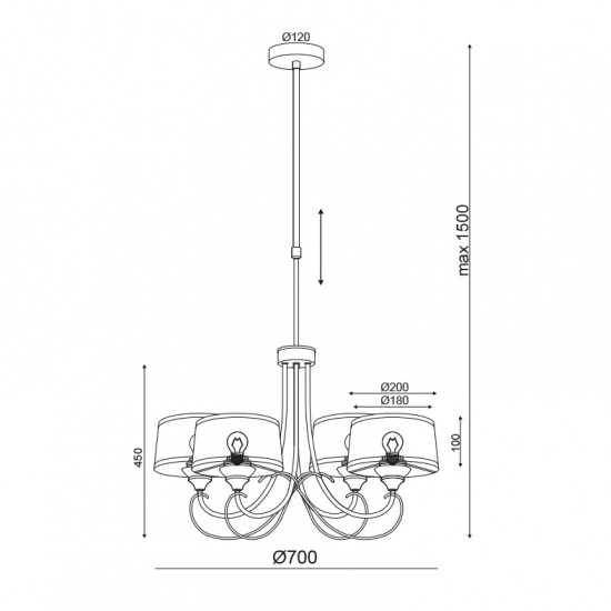 ΚΡΕΜΑΣΤΟ Φ/Σ 4ΧΕ27 ΜΕΤΑΛΛΙΚΟ ΚΑΦΕ+ΜΠΕΖ ΑΜΠΑΖΟΥΡ Φ62XH150CM