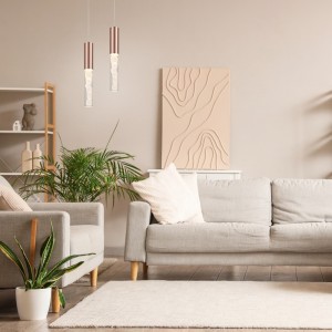 Κρεμαστό Φωτιστικό Χάλκινο LED με Ρυθμιζόμενο Λευκό Φως 5x5x150εκ.