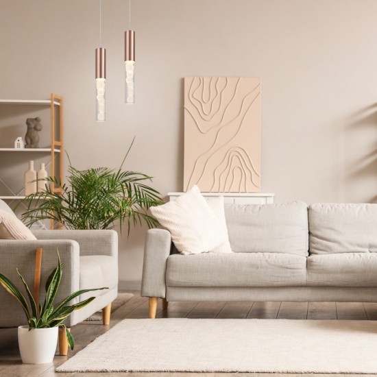 Κρεμαστό Φωτιστικό Χάλκινο LED με Ρυθμιζόμενο Λευκό Φως 5x5x150εκ.