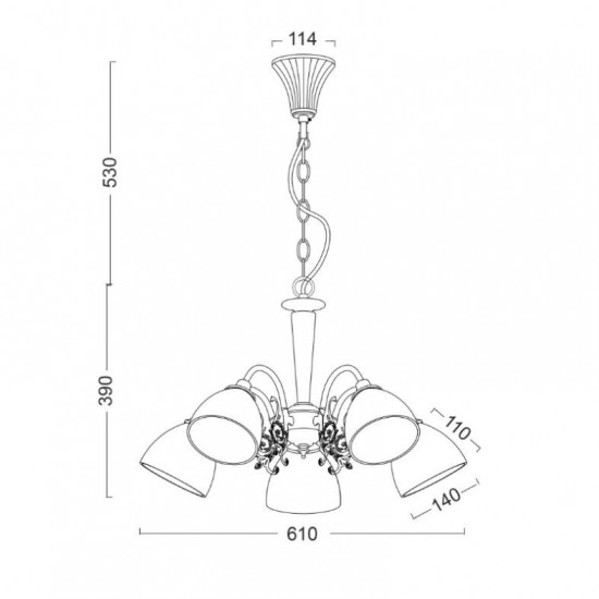 ΚΡΕΜΑΣΤΟ Φ/Σ 5XE14 ΠΑΤΙΝΑ – ΛΕΥΚΟ ΓΥΑΛΙ Φ61cm