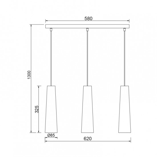 ΚΡΕΜΑΣΤΟ Φ/Σ 3ΧΕ27 ΡΑΓΑ ΛΕΥΚΟ ΓΥΑΛΙ+ΜΕΤΑΛΛΟ 59Χ8,5ΧΗ130CM