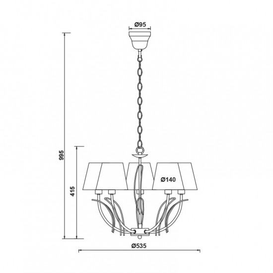 KARLA ΚΡΕΜΑΣΤΟ ΦΩΤΙΣΤΙΚΟ 5ΦΩΤΟ ΑΜΠΑΖΟΥΡ ΜΠΕΖ ΜΕΤΑΛΛΟ ΚΑΦΕ Φ53,5xΗ95,5cm