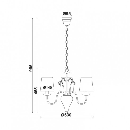 ΚΡΕΜΑΣΤΟ Φ/Σ 3ΧΕ14 ΛΕΥΚΟ ΜΕΤΑΛΛΟ+ΑΜΠΑΖΟΥΡ Φ53ΧΗ99,5CM