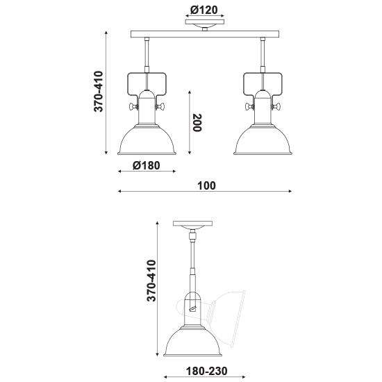 ΟΡΟΦΗΣ Φ/Σ 2ΧΕ27 ΜΕΤΑΛΛΙΚΟ ΜΑΥΡΟ Φ18X54XH41cm