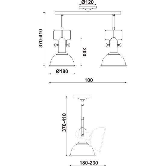 ΟΡΟΦΗΣ Φ/Σ 2ΧΕ27 ΜΕΤΑΛΛΙΚΟ ΣΚΟΥΡΙΑ Φ18X54XH41cm