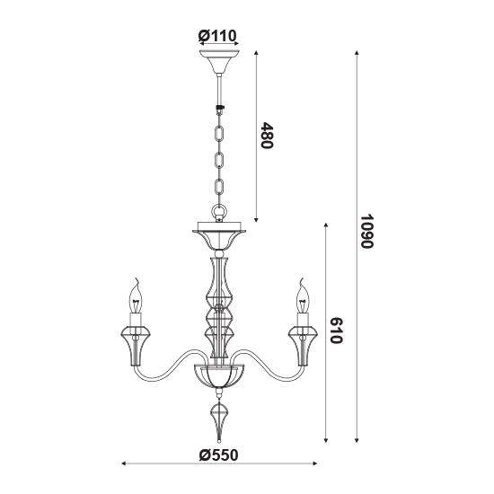 CANDLE ΚΡΕΜΑΣΤΟ ΦΩΤΙΣΤΙΚΟ 3ΦΩΤΟ ΜΕΤΑΛΛΟ ΜΑΥΡΟ/ΧΡΥΣΟ Φ55xΗ109cm