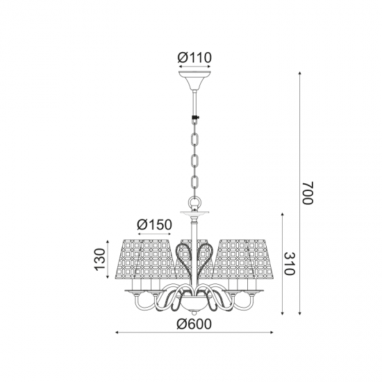 PRIMA ΚΡΕΜΑΣΤΟ ΦΩΤΙΣΤΙΚΟ 5ΦΩΤΟ ΜΕΤΑΛΛΟ ΧΑΛΚΙΝΟ Φ60xΗ85CM