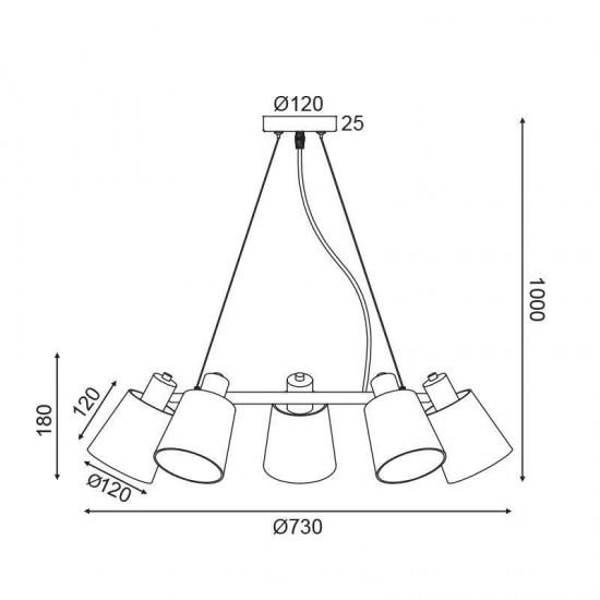 ΚΡΕΜΑΣΤΟ Φ/Σ 5ΧΕ14 ΛΕΥΚΟ ΜΕΤΑΛΛΙΚΟ+ΑΜΠΑΖΟΥΡ D73XH100CM