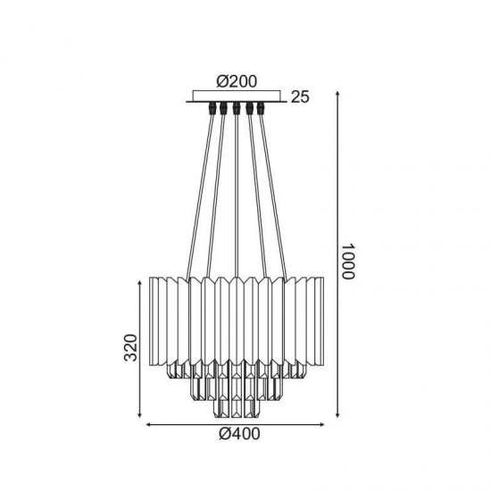 FLORA ΚΡΕΜΑΣΤΟ ΦΩΤΙΣΤΙΚΟ 5ΦΩΤΟ ΜΕΤΑΛΛΟ/ΚΡΥΣΤΑΛΛΟ ΧΡΥΣΟ D40xH100cm