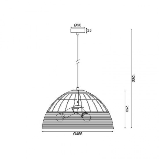 ΚΡΕΜΑΣΤΟ Φ/Σ 3ΧΕ27 ΡΑΤΑΝ+ΛΕΥΚΟ ΜΕΤΑΛΛΟ D46XH120CM