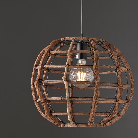 ΚΡΕΜΑΣΤΟ Φ/Σ 1ΧΕ27 ΞΥΛΟ & ΜΑΥΡΟ ΜΕΤΑΛΛΟ Φ38ΧΗ120CM