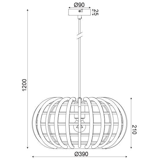 ΚΡΕΜΑΣΤΟ Φ/Σ 1ΧΕ27 ΞΥΛΟ & ΜΑΥΡΟ ΜΕΤΑΛΛΟ Φ39ΧΗ120CM