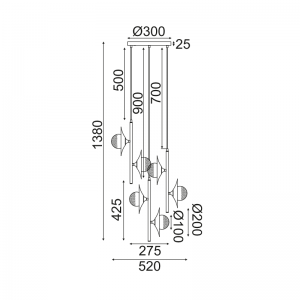 CALMA ΚΡΕΜΑΣΤΟ ΦΩΤΙΣΤΙΚΟ 6ΦΩΤΟ ΜΕΤΑΛΛΟ ΧΑΛΚΙΝΟ 52x52xΗ138cm