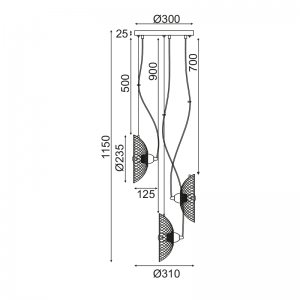 OMIROS ΚΡΕΜΑΣΤΟ ΦΩΤΙΣΤΙΚΟ 3ΦΩΤΟ ΜΕΤΑΛΛΟ ΜΑΥΡΟ D31xΗ115cm
