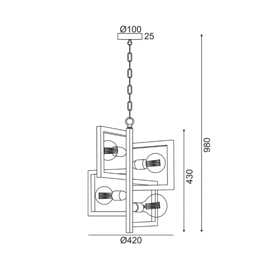 META2 ΚΡΕΜΑΣΤΟ ΦΩΤΙΣΤΙΚΟ 4ΦΩΤΟ ΜΕΤΑΛΛΟ ΜΑΥΡΟ Φ42xΗ98cm