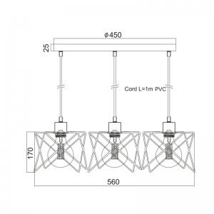 APOLLON ΚΡΕΜΑΣΤΟ ΦΩΤΙΣΤΙΚΟ 3ΦΩΤΟ ΜΕΤΑΛΛΟ ΜΑΥΡΟ 56x19xH100cm