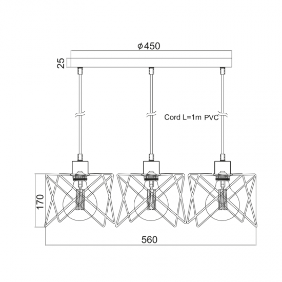 APOLLON ΚΡΕΜΑΣΤΟ ΦΩΤΙΣΤΙΚΟ 3ΦΩΤΟ ΜΕΤΑΛΛΟ ΜΑΥΡΟ 56x19xH100cm