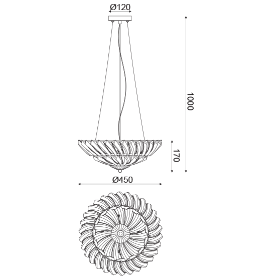 ΚΡΕΜΑΣΤΟ Φ/Σ 4ΧΕ14 ΚΡΥΣΤΑΛΛΟ+ΧΡΩΜΙΟ ΜΕΤΑΛΛΟ Φ45ΧΗ100CM