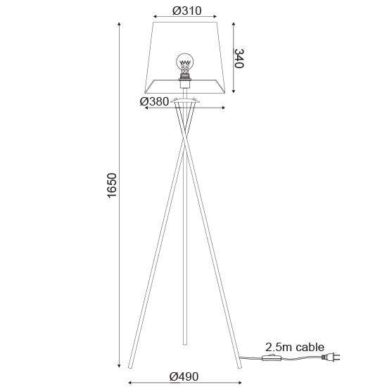 ΕΠΙΔΑΠΕΔΙΟ Φ/Σ 1ΧΕ27 ΜΕΤΑΛΛΙΚΟ ΛΕΥΚΟ+ΚΑΛΑΜΙ Φ38ΧΗ152CM