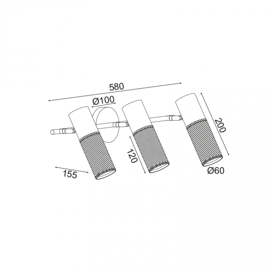 MYTHOS ΕΠΙΤΟΙΧΙΟ ΦΩΤΙΣΤΙΚΟ 3ΦΩΤΟ ΜΕΤΑΛΛΟ ΜΑΥΡΟ 58x16x20cm