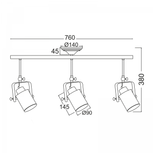 CIARA ΦΩΤΙΣΤΙΚΟ ΟΡΟΦΗΣ 3ΦΩΤΟ ΜΕΤΑΛΛΟ ΜΑΥΡΟ 76x17xH38cm