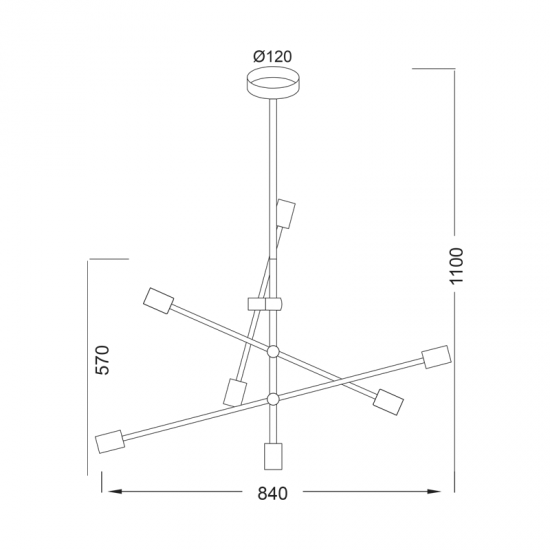 COBRA ΚΡΕΜΑΣΤΟ ΦΩΤΙΣΤΙΚΟ 7ΦΩΤΟ ΜΕΤΑΛΛΟ ΜΑΥΡΟ Φ80xΗ130cm