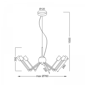 TZIA ΚΡΕΜΑΣΤΟ ΦΩΤΙΣΤΙΚΟ 6ΦΩΤΟ ΜΕΤΑΛΛΟ ΛΕΥΚΟ D76xΗ150cm