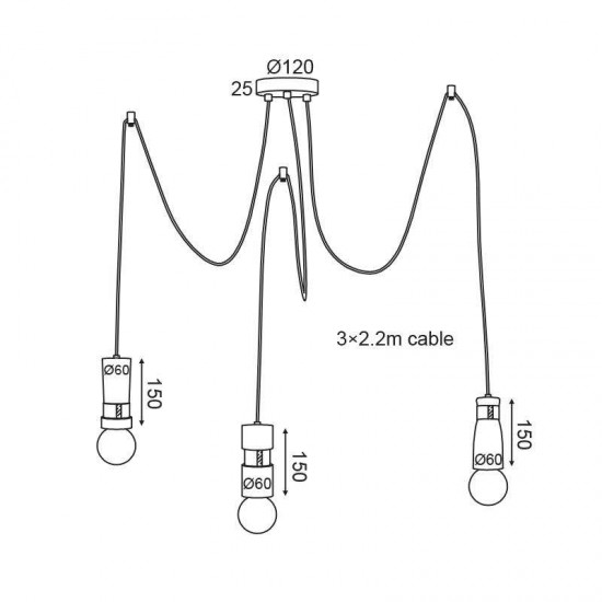 ΚΡΕΜΑΣΤΟ Φ/Σ 3ΧΕ27 ΞΥΛΟ+ΔΕΡΜΑ D6(3)XH220CM