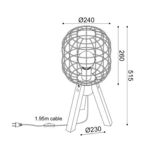 ILIADA ΕΠΙΤΡΑΠΕΖΙΟ ΦΩΤΙΣΤΙΚΟ 1ΦΩΤΟ ΜΕΤΑΛΛΟ ΜΑΥΡΟ D25xH51.5CM