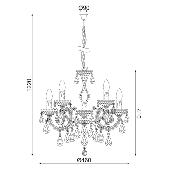 ΚΡΕΜΑΣΤΟ Φ/Σ 5ΧΕ14 ΑΚΡΥΛΙΚΟ ΚΕΧΡΙΜΠΑΡΙ+ΧΡΥΣΟ ΜΕΤΑΛΛΟ Φ46ΧΗ122CM