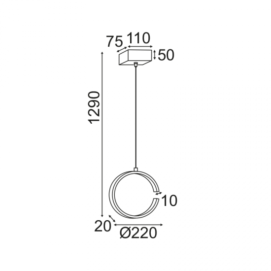 THIN ΚΡΕΜΑΣΤΟ ΦΩΤΙΣΤΙΚΟ LED ΜΑΥΡΟ ΜΕΤΑΛΛΟ 22x11xH129CM