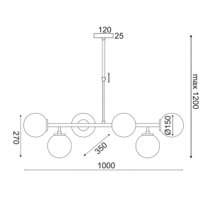 SIA ΚΡΕΜΑΣΤΟ 6ΦΩΤΟ ΦΩΤΙΣΤΙΚΟ ΜΕΤΑΛΛΟ ΧΡΥΣΟ 56x15xH115CM