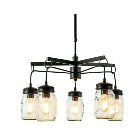 ΚΡΕΜΑΣΤΟ Φ/Σ 5ΧΕ27 ΜΑΥΡΟ ΜΕΤΑΛΛΙΚΟ+ΓΥΑΛΙ Φ60ΧΗ95CM