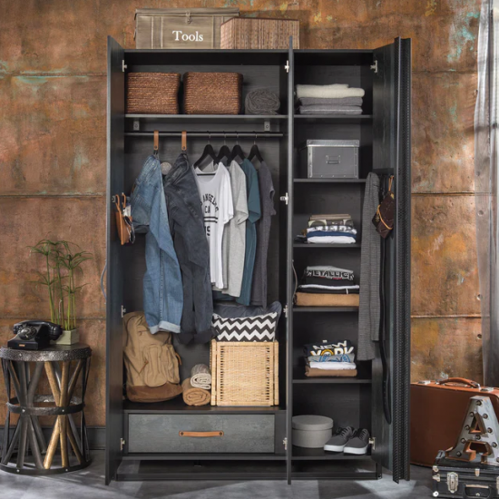 DARK METAL ΠΑΙΔΙΚΗ ΝΤΟΥΛΑΠΑ 3ΦΥΛΛΗ 132x62xH210cm