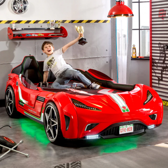 CHAMPION RACER ΠΑΙΔΙΚΟ ΚΡΕΒΑΤΙ ΑΥΤΟΚΙΝΗΤΟ ΚΟΚΚΙΝΟ ΜΕ ΚΡΥΦΟ ΦΩΤΙΣΜΟ 127x220xH80 cm