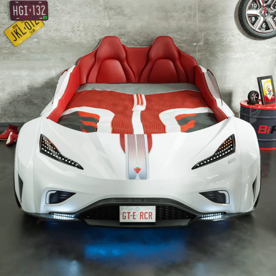 CHAMPION RACER ΠΑΙΔΙΚΟ ΚΡΕΒΑΤΙ ΑΥΤΟΚΙΝΗΤΟ ΛΕΥΚΟ ΜΕ ΚΡΥΦΟ ΦΩΤΙΣΜΟ 127x220xH80 cm