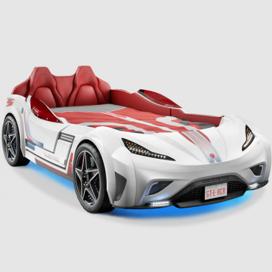 CHAMPION RACER ΠΑΙΔΙΚΟ ΚΡΕΒΑΤΙ ΑΥΤΟΚΙΝΗΤΟ ΛΕΥΚΟ ΜΕ ΚΡΥΦΟ ΦΩΤΙΣΜΟ 127x220xH80 cm