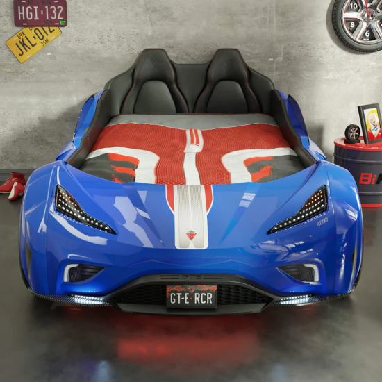 CHAMPION RACER ΠΑΙΔΙΚΟ ΚΡΕΒΑΤΙ ΑΥΤΟΚΙΝΗΤΟ ΜΠΛΕ ΜΕ ΚΡΥΦΟ ΦΩΤΙΣΜΟ 127x220xH80 cm