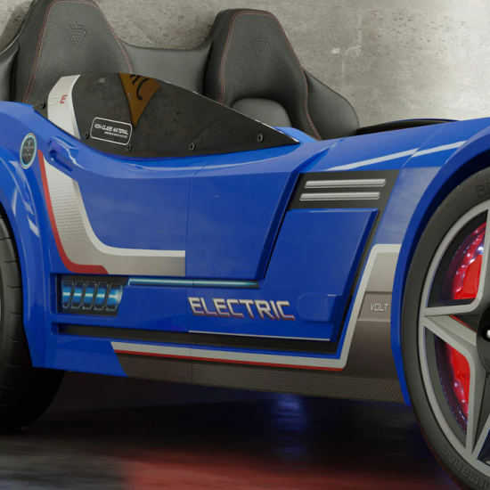 CHAMPION RACER ΠΑΙΔΙΚΟ ΚΡΕΒΑΤΙ ΑΥΤΟΚΙΝΗΤΟ ΜΠΛΕ ΜΕ ΚΡΥΦΟ ΦΩΤΙΣΜΟ 127x220xH80 cm