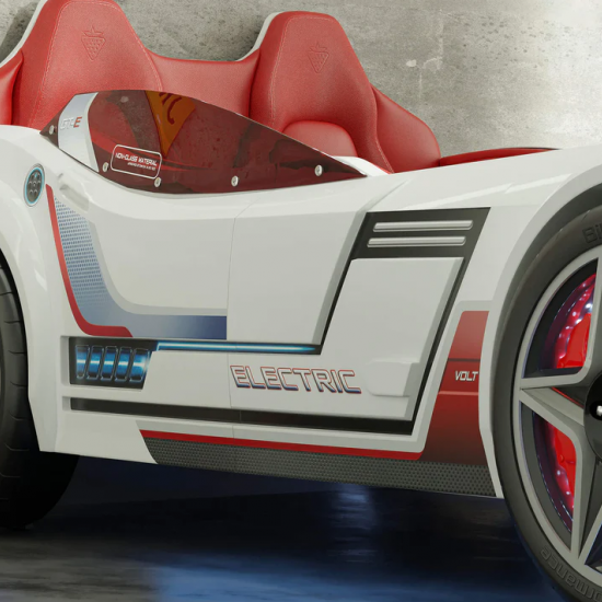 CHAMPION RACER ΠΑΙΔΙΚΟ ΚΡΕΒΑΤΙ ΑΥΤΟΚΙΝΗΤΟ ΛΕΥΚΟ ΜΕ ΚΡΥΦΟ ΦΩΤΙΣΜΟ 127x220xH80 cm