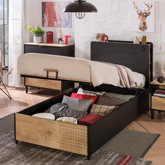 BLACK ΠΑΙΔΙΚΟ ΚΡΕΒΑΤΙ ΜΟΝΟ ΜΕ ΑΠΟΘΗΚΕΥΤΙΚΟ ΧΩΡΟ 225x104xH108 cm