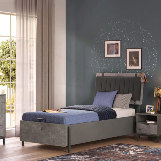 ΠΑΙΔΙΚΟ ΚΡΕΒΑΤΙ ΜΟΝΟ SPACE GRAY ΜΕ ΑΠΟΘ/ΚΟ ΧΩΡΟ 217x116xH117cm