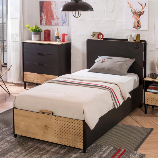 BLACK ΠΑΙΔΙΚΟ ΚΡΕΒΑΤΙ ΜΟΝΟ ΜΕ ΑΠΟΘΗΚΕΥΤΙΚΟ ΧΩΡΟ 225x104xH108 cm