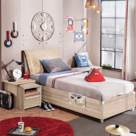 DUO ΠΑΙΔΙΚΟ ΚΡΕΒΑΤΙ ΜΟΝΟ ΜΕ ΑΠΟΘΗΚΕΥΤΙΚΟ ΧΩΡΟ ΚΑΙ ΜΑΞΙΛΑΡΑ 109x215xH107cm