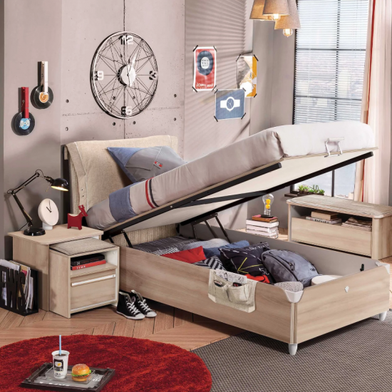 DUO ΠΑΙΔΙΚΟ ΚΡΕΒΑΤΙ ΜΟΝΟ ΜΕ ΑΠΟΘΗΚΕΥΤΙΚΟ ΧΩΡΟ ΚΑΙ ΜΑΞΙΛΑΡΑ 109x215xH107cm