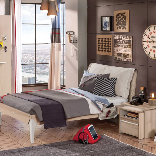 DUO ΠΑΙΔΙΚΟ ΚΡΕΒΑΤΙ ΜΟΝΟ ΜΕ ΥΦΑΣΜΑΤΙΝΗ ΠΛΑΤΗ 109x214xH102 cm