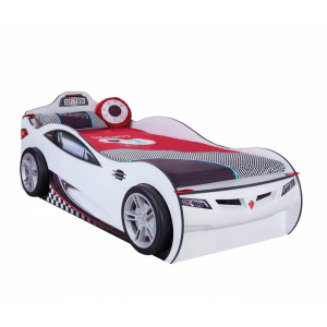 YOUNG RACER ΠΑΙΔΙΚΟ ΚΡΕΒΑΤΙ ΑΥΤΟΚΙΝΗΤΟ ΛΕΥΚΟ ΜΕ ΣΥΡΤΑΡΙ 107x210xH82 cm
