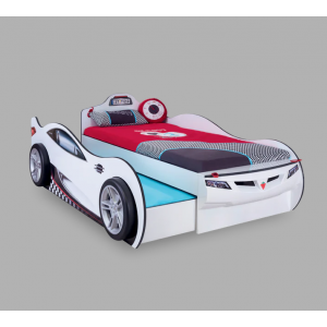 YOUNG RACER ΠΑΙΔΙΚΟ ΚΡΕΒΑΤΙ ΑΥΤΟΚΙΝΗΤΟ ΛΕΥΚΟ ΜΕ ΣΥΡΤΑΡΙ 107x210xH82 cm