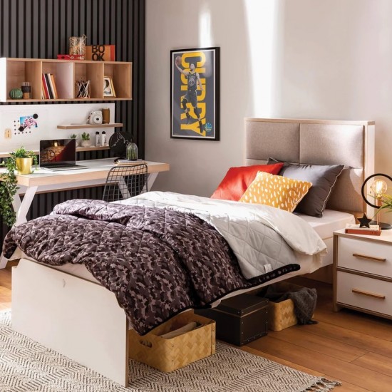 MODERA ΠΑΙΔΙΚΟ ΚΡΕΒΑΤΙ ΗΜΙΔΙΠΛΟ ΜΕ ΥΦΑΣΜΑΤΙΝΗ ΠΛΑΤΗ 129x211xH115cm